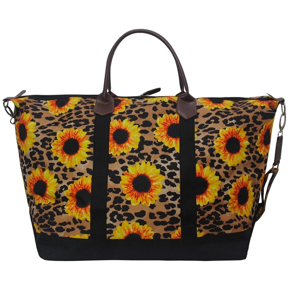 Leopard and sunflower weekender bag